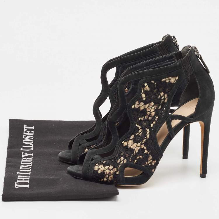 Pre Owned Alexandre Birman Black Mesh and Suede  Ankle Strap Sandals Size 36