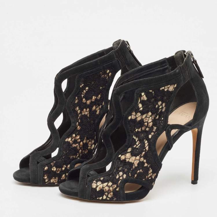 Pre Owned Alexandre Birman Black Mesh and Suede  Ankle Strap Sandals Size 36