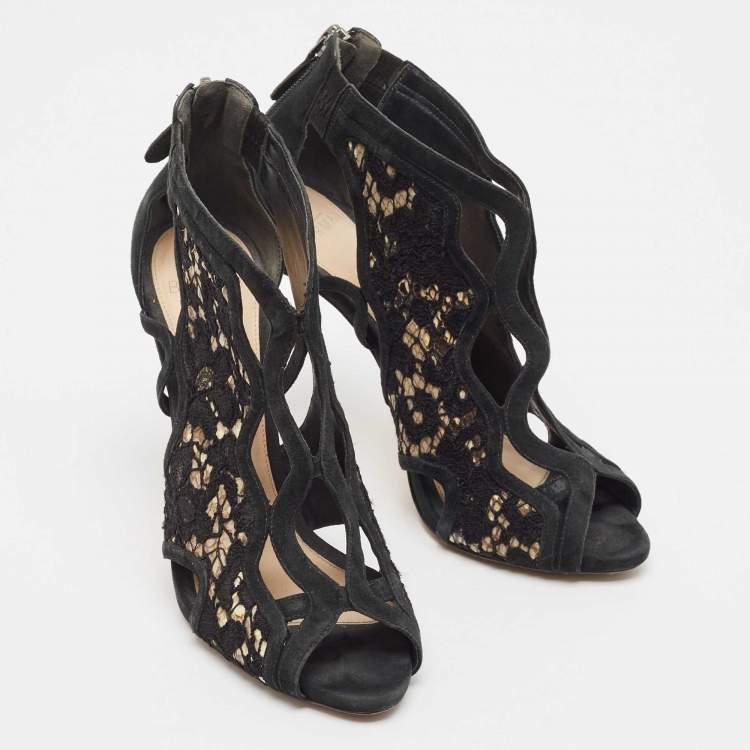 Pre Owned Alexandre Birman Black Mesh and Suede  Ankle Strap Sandals Size 36