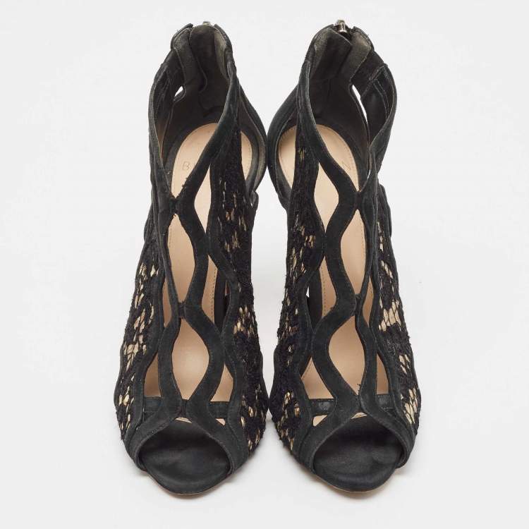 Pre Owned Alexandre Birman Black Mesh and Suede  Ankle Strap Sandals Size 36