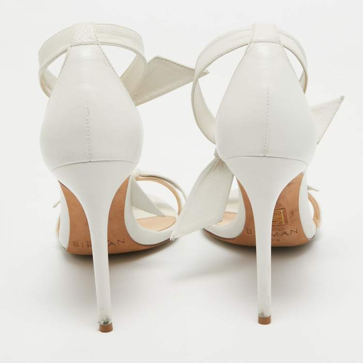 Pre Owned Alexandre Birman White Knotted Leather Clarita Ankle Tie Sandals Size 37.5