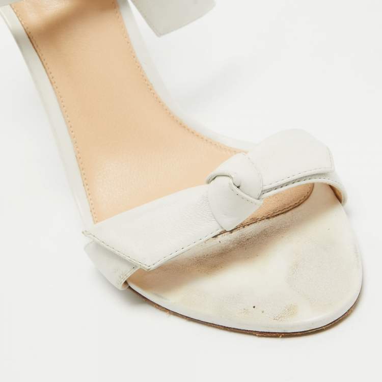Pre Owned Alexandre Birman White Knotted Leather Clarita Ankle Tie Sandals Size 37.5