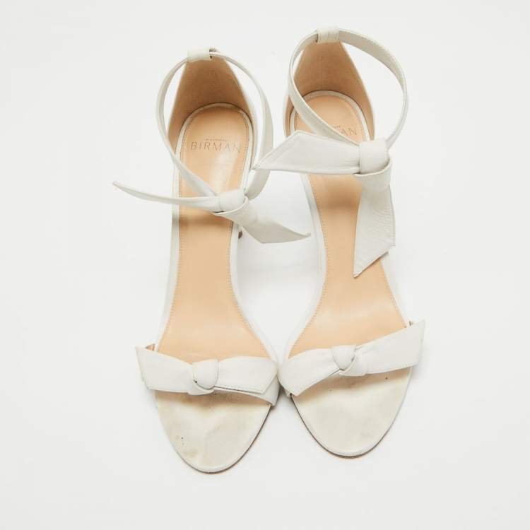 Pre Owned Alexandre Birman White Knotted Leather Clarita Ankle Tie Sandals Size 37.5