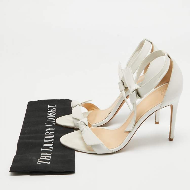 Pre Owned Alexandre Birman White Knotted Leather Clarita Ankle Tie Sandals Size 37.5