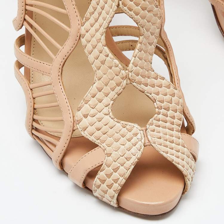 Pre Owned Alexandre Birman Beige Suede Cut Out Peep-Toe Ankle Strap Sandals Size 41