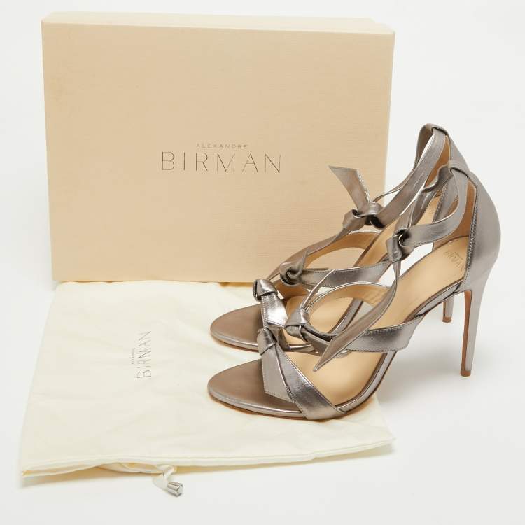 Pre Owned Alexandre Birman Silver Leather  Ankle Strap Sandals Size 41