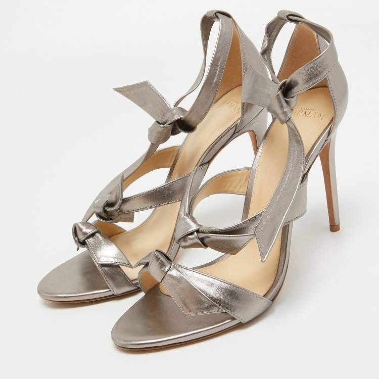 Pre Owned Alexandre Birman Silver Leather  Ankle Strap Sandals Size 41