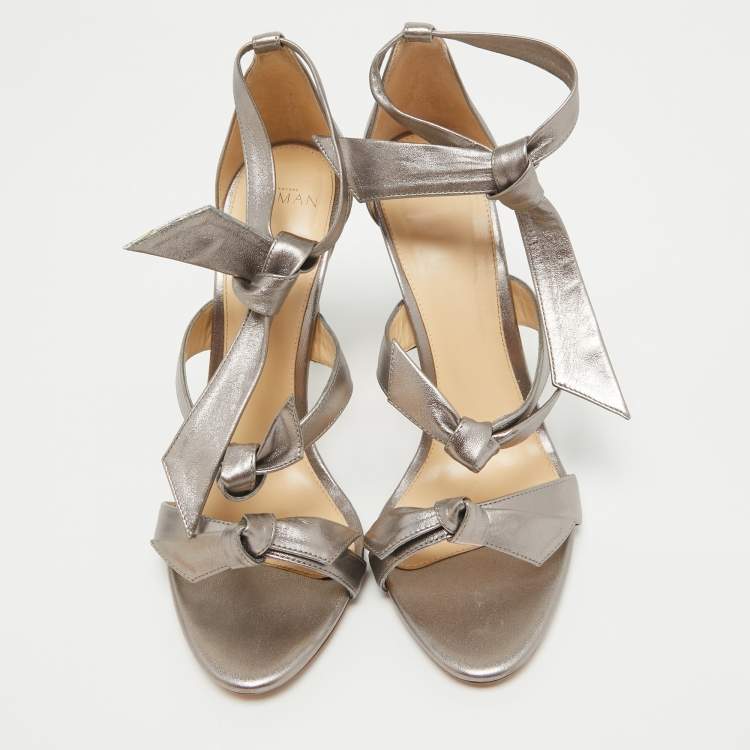 Pre Owned Alexandre Birman Silver Leather  Ankle Strap Sandals Size 41