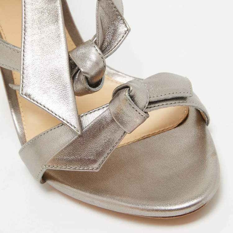 Pre Owned Alexandre Birman Silver Leather  Ankle Strap Sandals Size 41