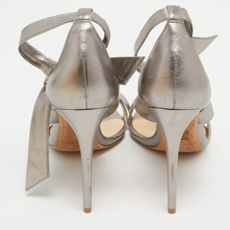 Pre Owned Alexandre Birman Silver Leather  Ankle Strap Sandals Size 41