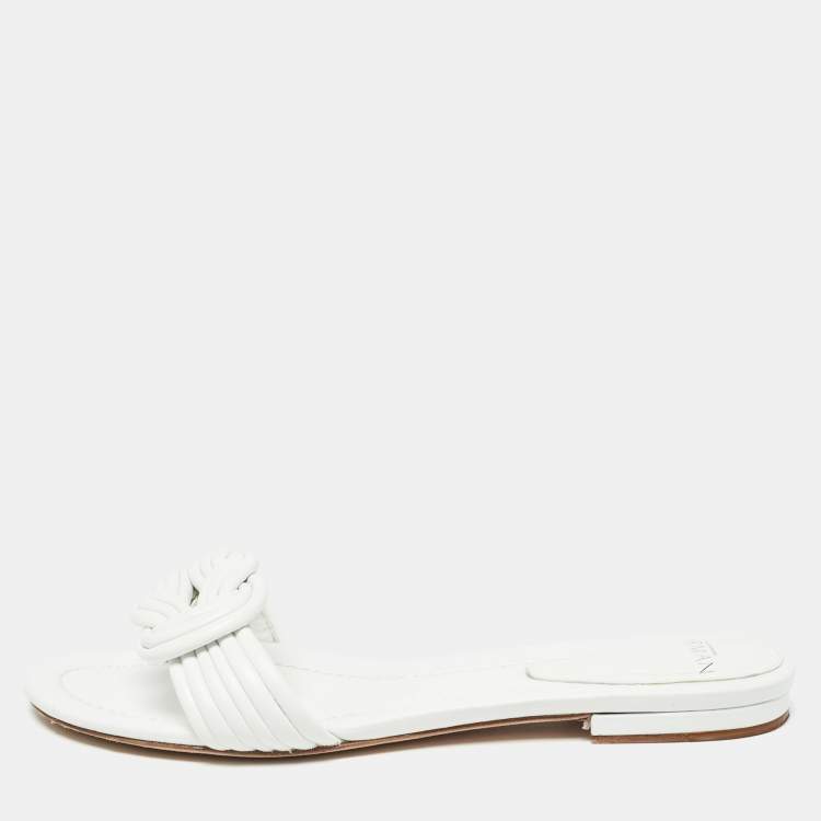 Alexandre Birman White Leather Vicky Flat Slides Size 41.5 Alexandre Birman The Luxury Closet