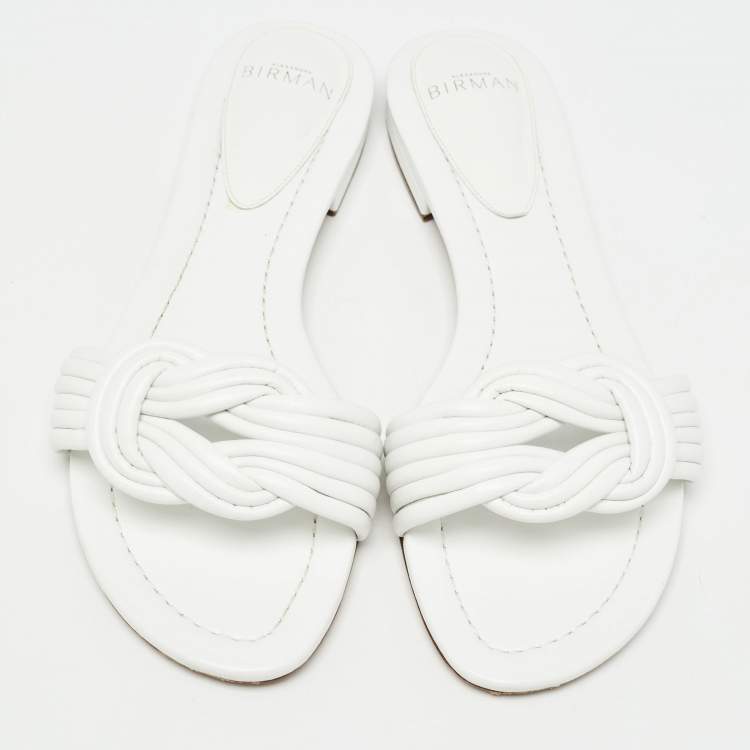Pre Owned Alexandre Birman White Leather Vicky Flat Slides Size 41.5
