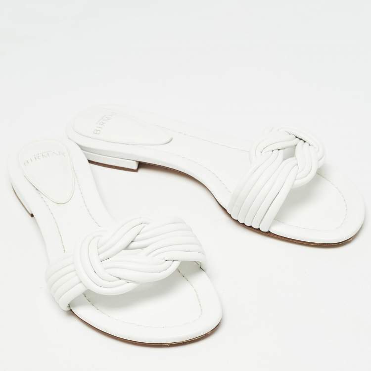 Pre Owned Alexandre Birman White Leather Vicky Flat Slides Size 41.5