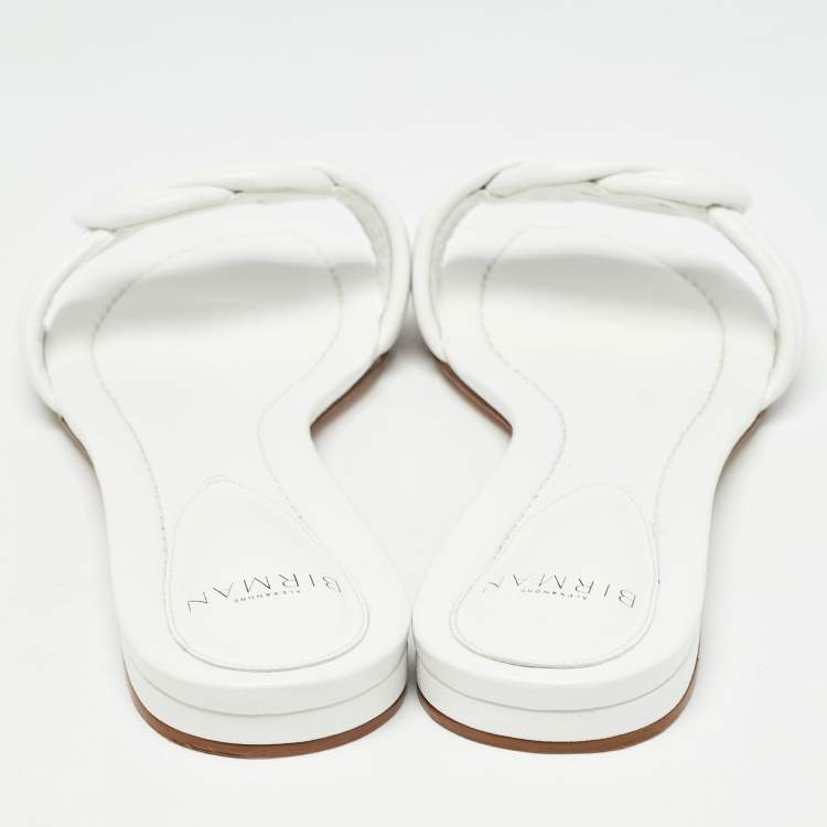 Pre Owned Alexandre Birman White Leather Vicky Flat Slides Size 41.5
