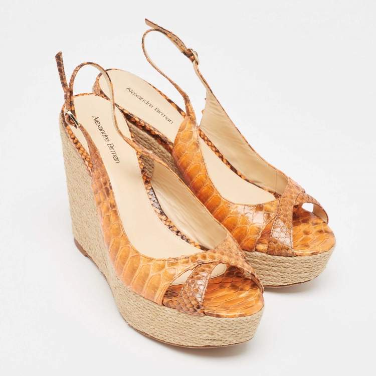 Pre Owned Alexandre Birman Orange Python Espadrille Slingback Sandals Size 39.5
