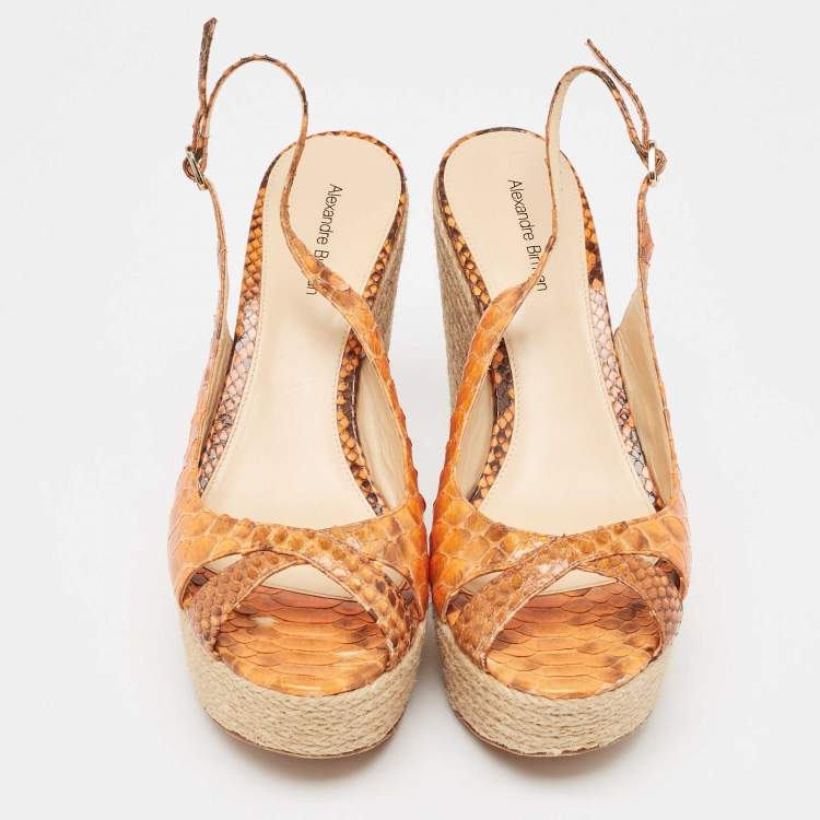 Pre Owned Alexandre Birman Orange Python Espadrille Slingback Sandals Size 39.5