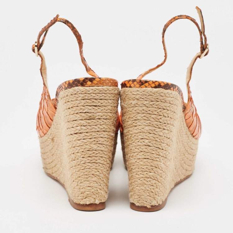 Pre Owned Alexandre Birman Orange Python Espadrille Slingback Sandals Size 39.5