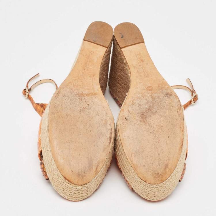 Pre Owned Alexandre Birman Orange Python Espadrille Slingback Sandals Size 39.5
