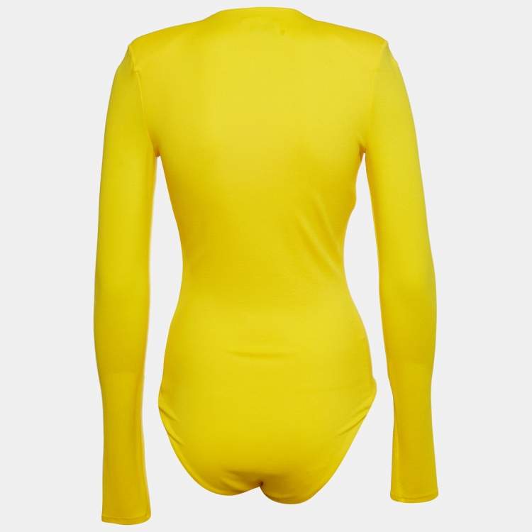 Pre Owned Alexandre Vauthier Yellow V-Neck Stretch Jersey Bodysuit S
