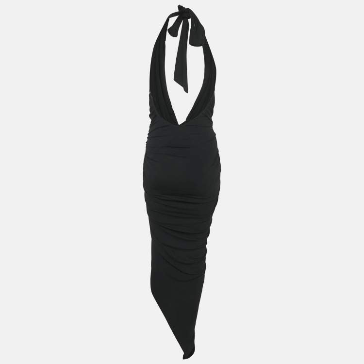 Pre Owned Alexandre Vauthier Black Jersey Asymmetric Halter Neck Draped Dress S
