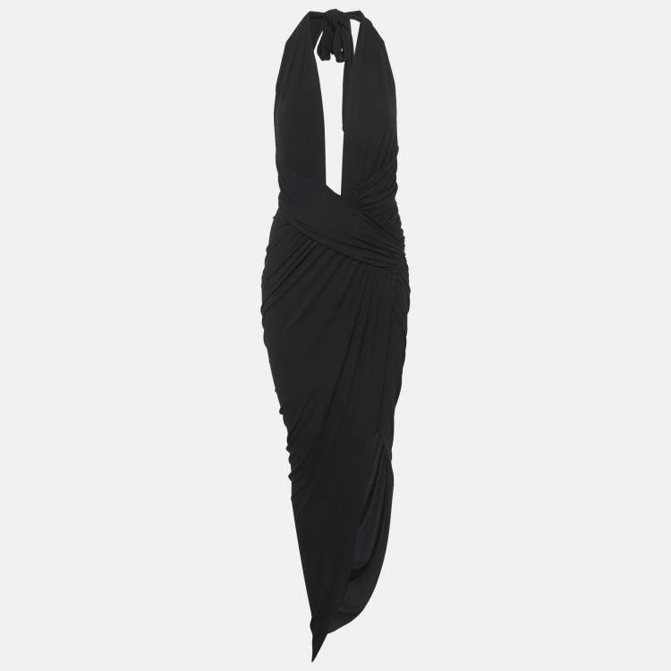 Pre Owned Alexandre Vauthier Black Jersey Asymmetric Halter Neck Draped Dress S