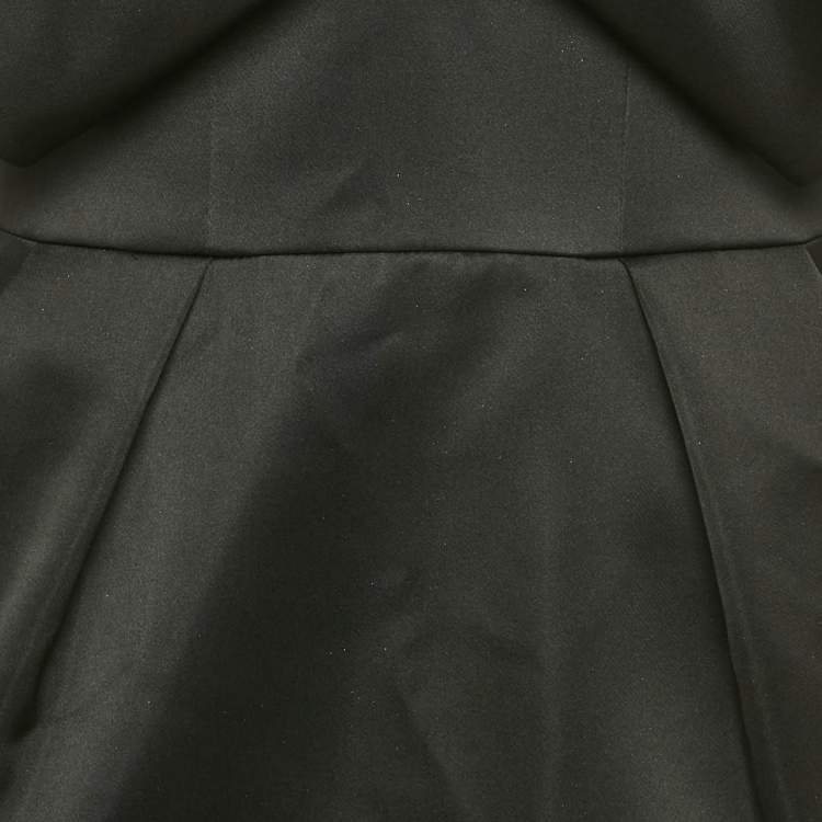 Pre Owned Alexandre Vauthier Black Satin Ruffled V-Neck Mini Dress M
