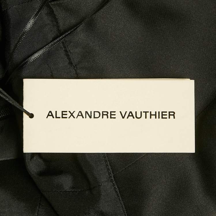 Pre Owned Alexandre Vauthier Black Satin Ruffled V-Neck Mini Dress M