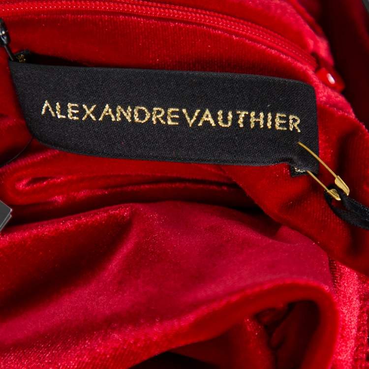 Pre Owned Alexandre Vauthier Red Velvet Plunge Neck Faux Wrap Mini Dress S