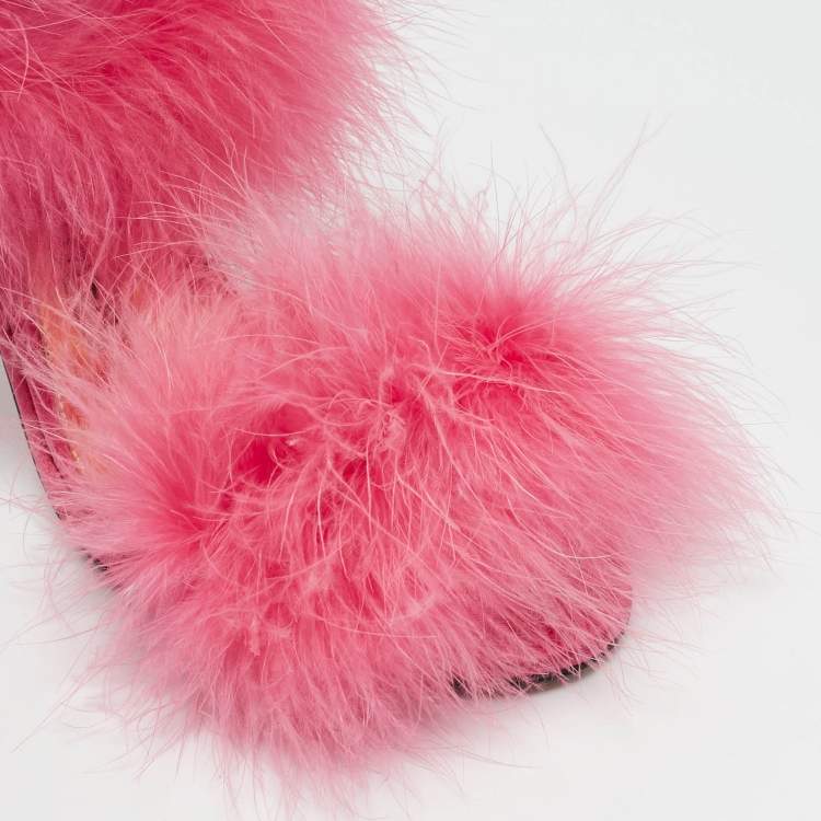 Pre Owned Alexandre Vauthier Pink Feather and Satin Veronica Ankle Strap Sandals Size 37
