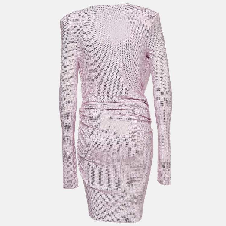 Pre Owned Alexandre Vauthier Pink Crystal Embellished Draped Mini Dress M