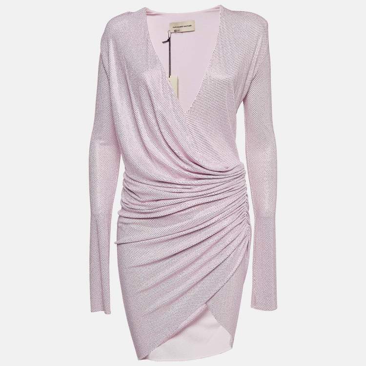 Pre Owned Alexandre Vauthier Pink Crystal Embellished Draped Mini Dress M