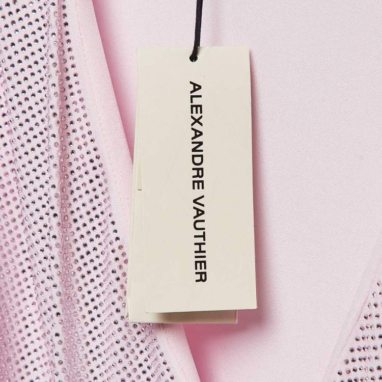Pre Owned Alexandre Vauthier Pink Crystal Embellished Draped Mini Dress M