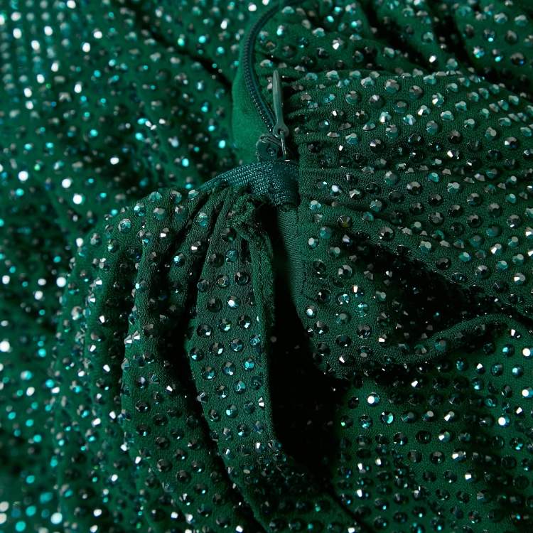 Pre Owned Alexandre Vauthier Green Crystallized Jersey Asymmetric Hooded Dress M