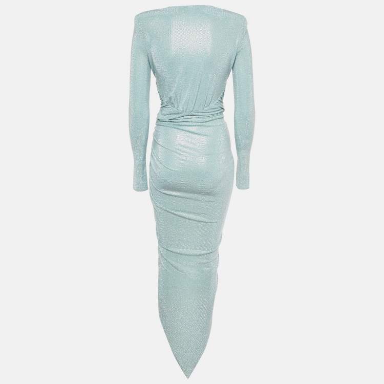 مملوكة مسبقًا Alexandre Vauthier Blue Studded Jersey Drape Style Maxi Dress S