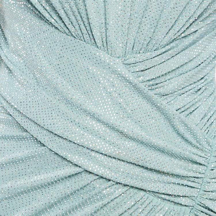 مملوكة مسبقًا Alexandre Vauthier Blue Studded Jersey Drape Style Maxi Dress S