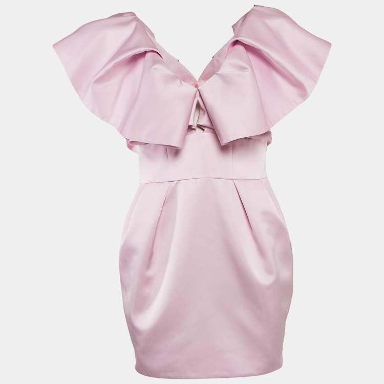 Pre Owned Alexandre Vauthier Pink Satin Ruffled Mini Dress M