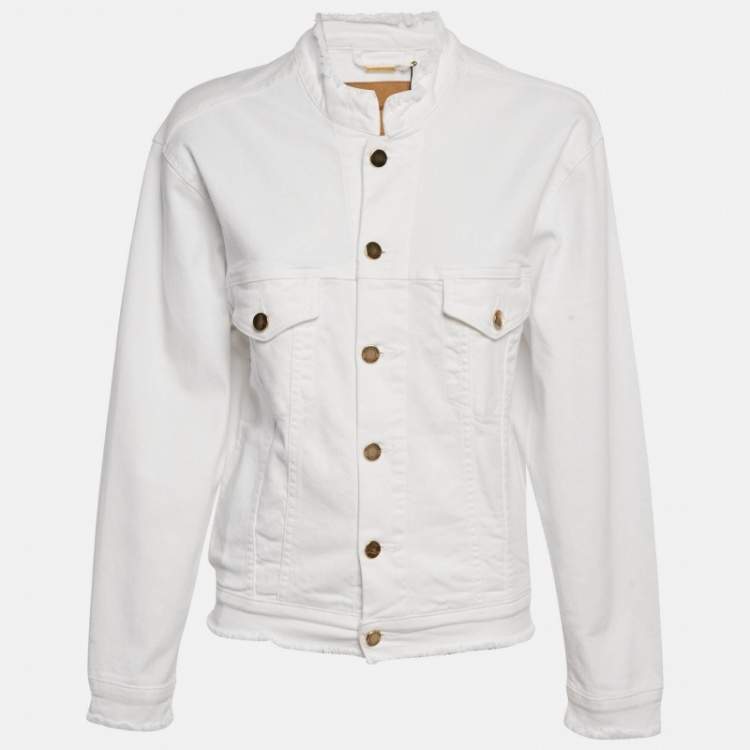 Pre Owned Alexandre Vauthier White Denim Frayed Detail Denim Jacket XS
