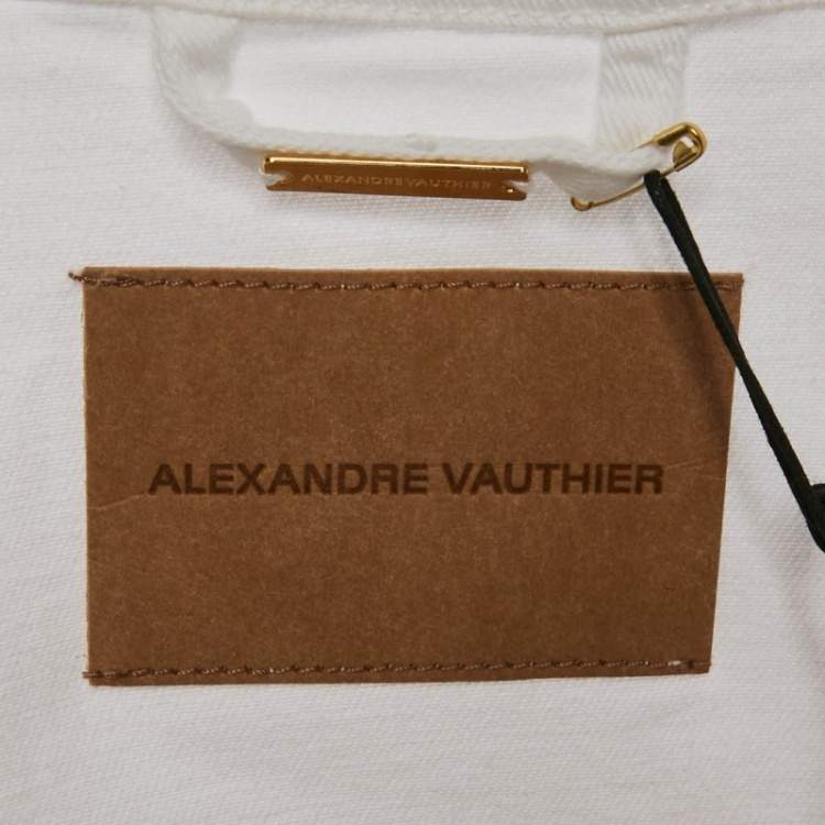 Pre Owned Alexandre Vauthier White Denim Frayed Detail Denim Jacket XS
