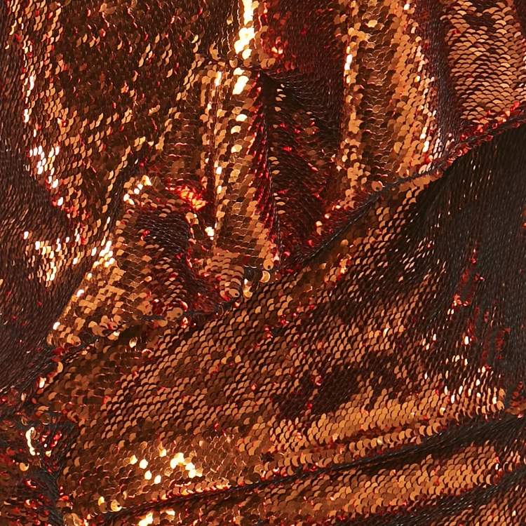 Pre Owned Alexandre Vauthier Metallic Sequin One-Shoulder Ruffled Mini Dress M