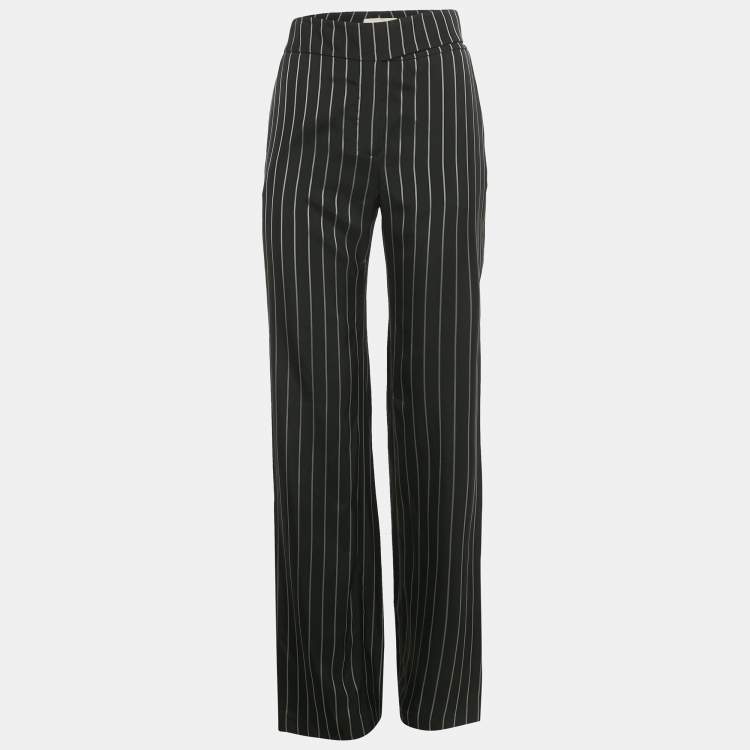 Pre Owned Alexandre Vauthier Black Striped Crepe Wide Leg Trousers S