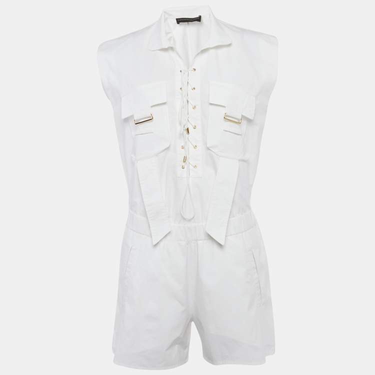 Pre Owned Alexandre Vauthier White Cotton Criss Cross Tie-Up Detail Playsuit XS