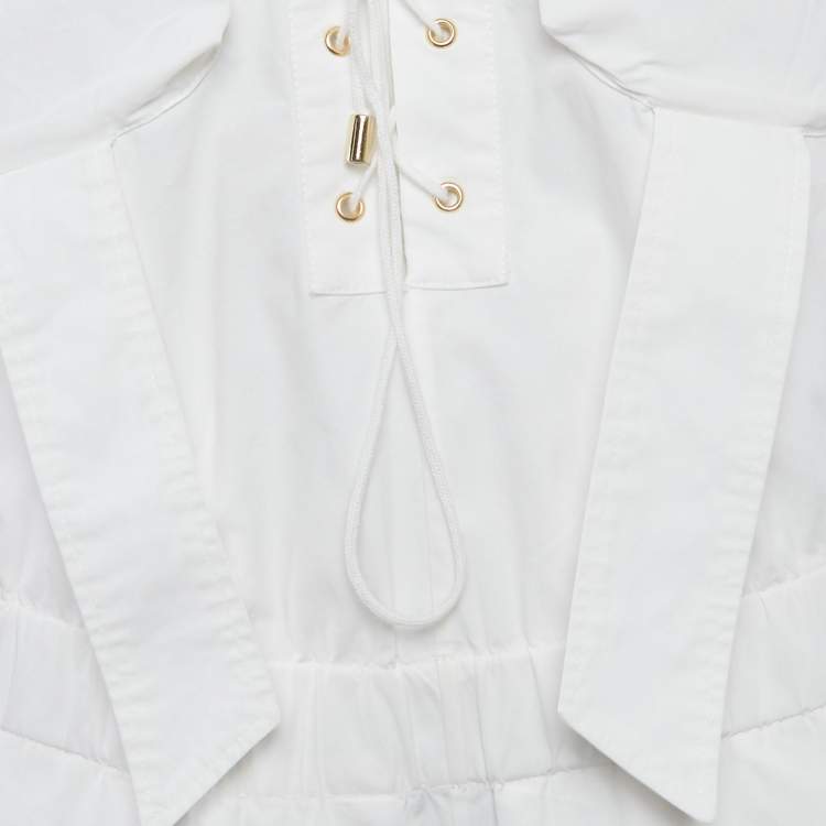 Pre Owned Alexandre Vauthier White Cotton Criss Cross Tie-Up Detail Playsuit XS