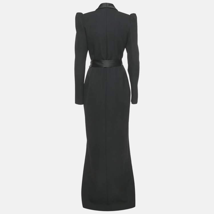 Pre Owned Alexandre Vauthier Black Satin Collar Crepe Tailored Long Dress S