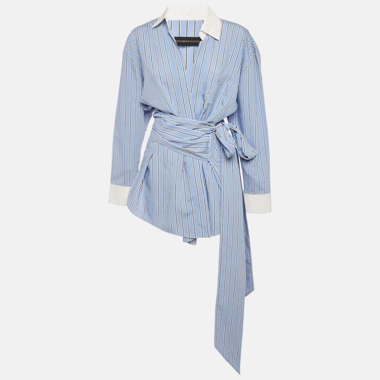 Pre Owned Alexandre Vauthier Blue Striped Cotton Wrap Shirt S