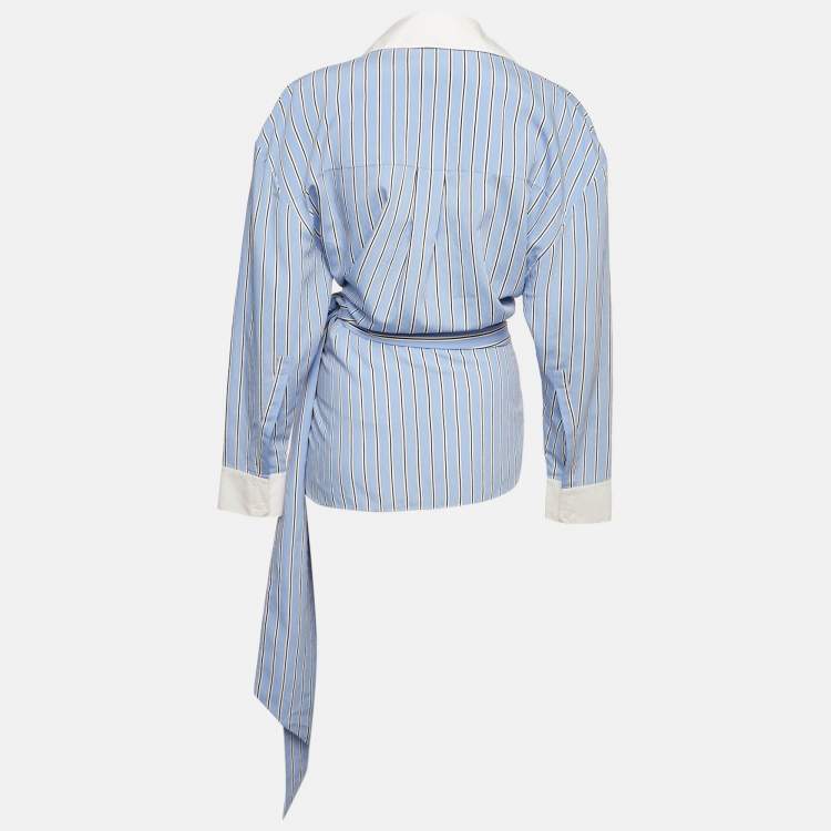 Pre Owned Alexandre Vauthier Blue Striped Cotton Wrap Shirt S