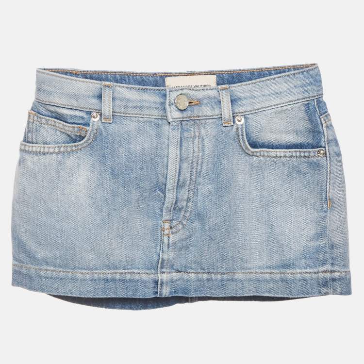 Pre Owned Alexandre Vauthier Blue Denim Mini Skirt S/Waist 24"
