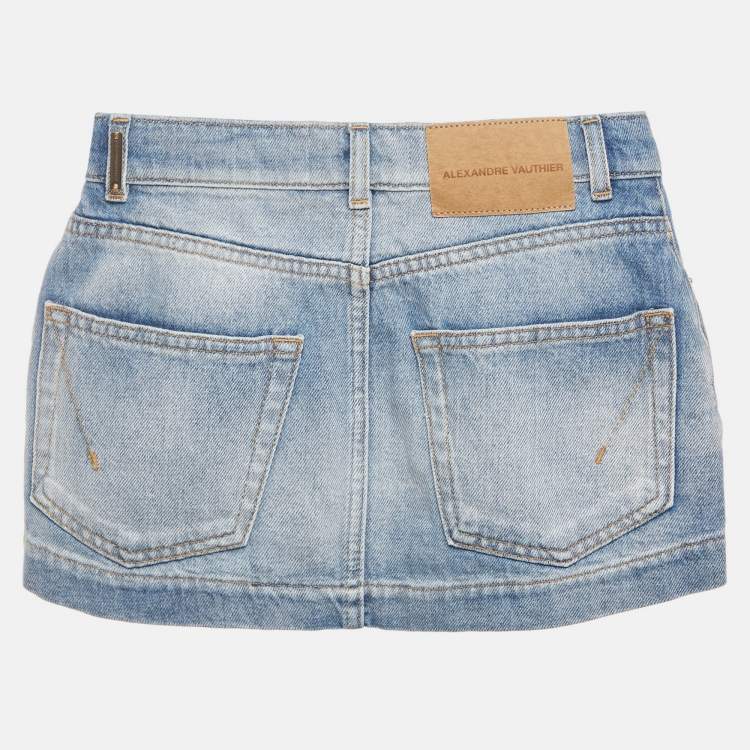 Pre Owned Alexandre Vauthier Blue Denim Mini Skirt S/Waist 24"