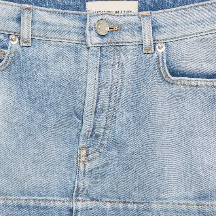 Pre Owned Alexandre Vauthier Blue Denim Mini Skirt S/Waist 24"