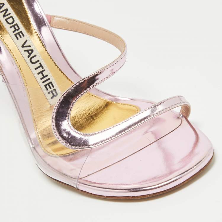 Pre Owned Alexandre Vauthier Metallic Pink Leather Slide Sandals Size 37