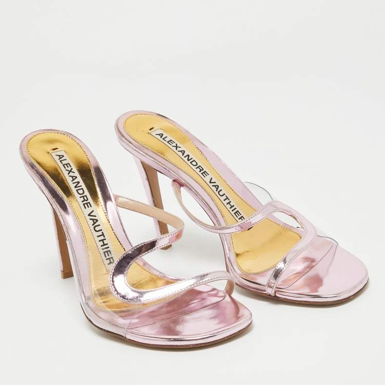 Pre Owned Alexandre Vauthier Metallic Pink Leather Slide Sandals Size 37